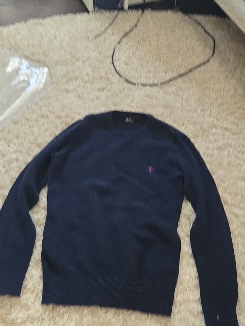 Ralph Lauren Men’s Navy Crewneck Sweater with Purple Pony